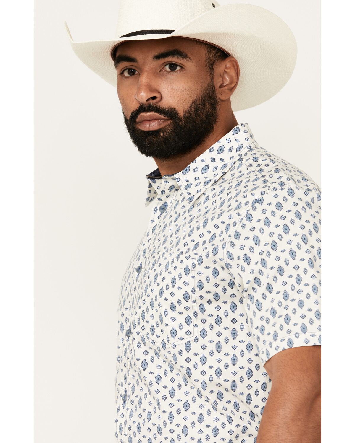 Image #2 - Cody James Men's Tusk Southwestern Geo Print Short Sleeve Button-Down Stretch Western Shirt, Ivory, hi-res