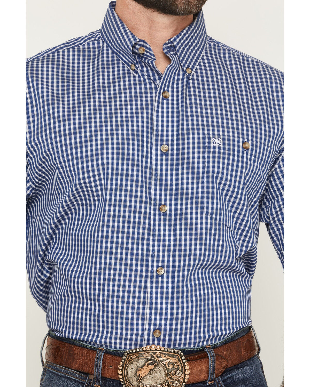 Image #3 - Wrangler Men's Classics Plaid Print Short Sleeve Button-Down Western Shirt, Blue, hi-res