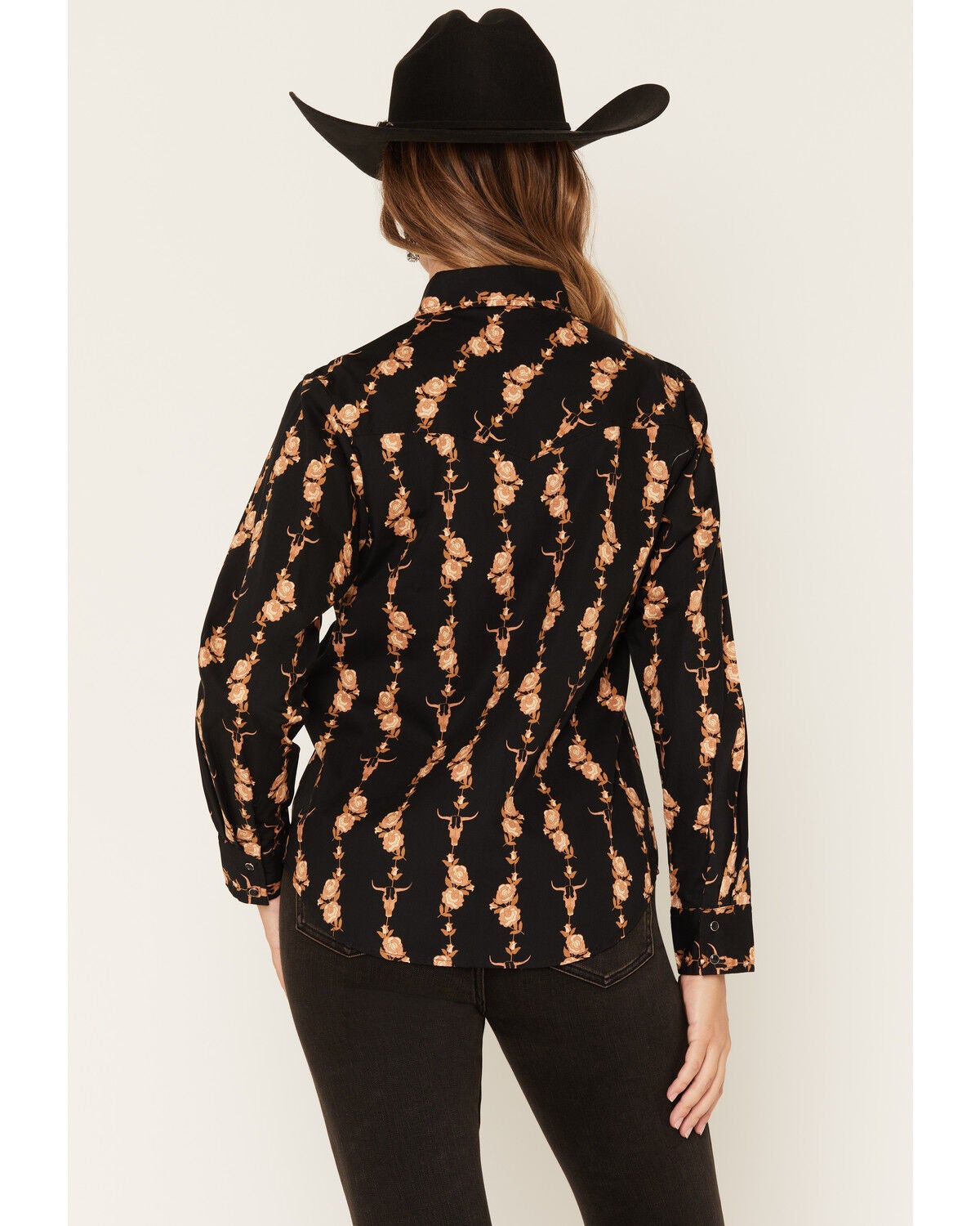 Image #4 - Ely & Walker Women's Boot Barn Exclusive Floral Striped Long Sleeve Snap Western Shirt, Black, hi-res