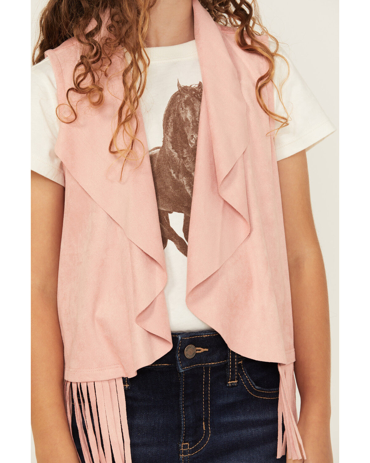 Image #3 - Shyanne Girls' Cascade Fringe Vest, Light Pink, hi-res