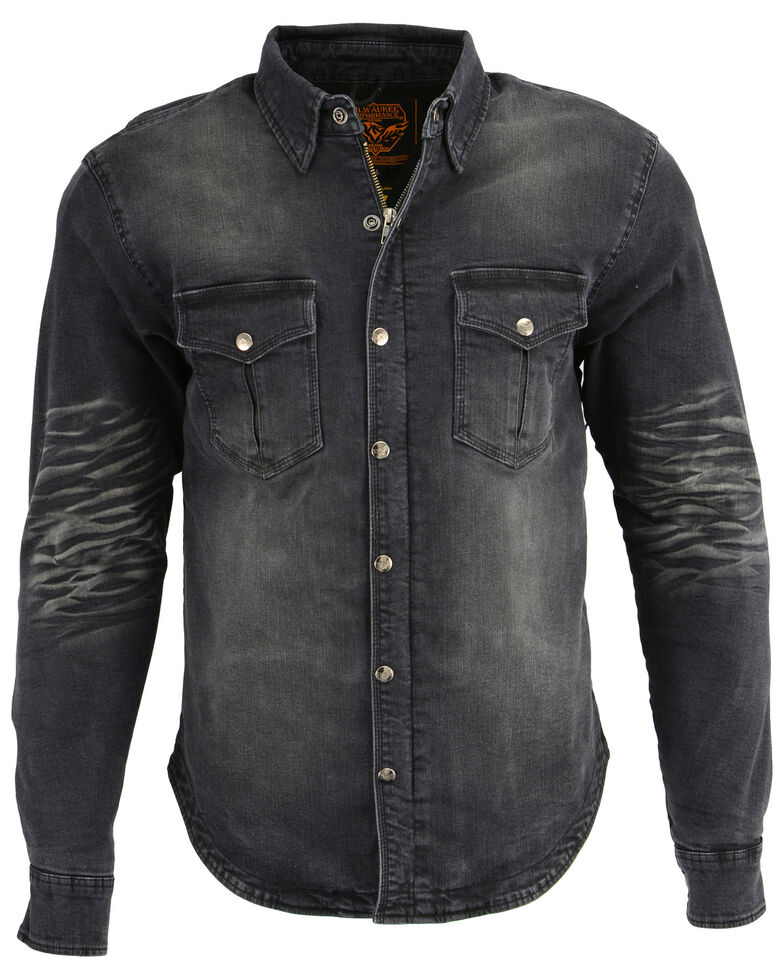 Milwaukee Performance Men's Black Denim Biker Shirt, Black, hi-res