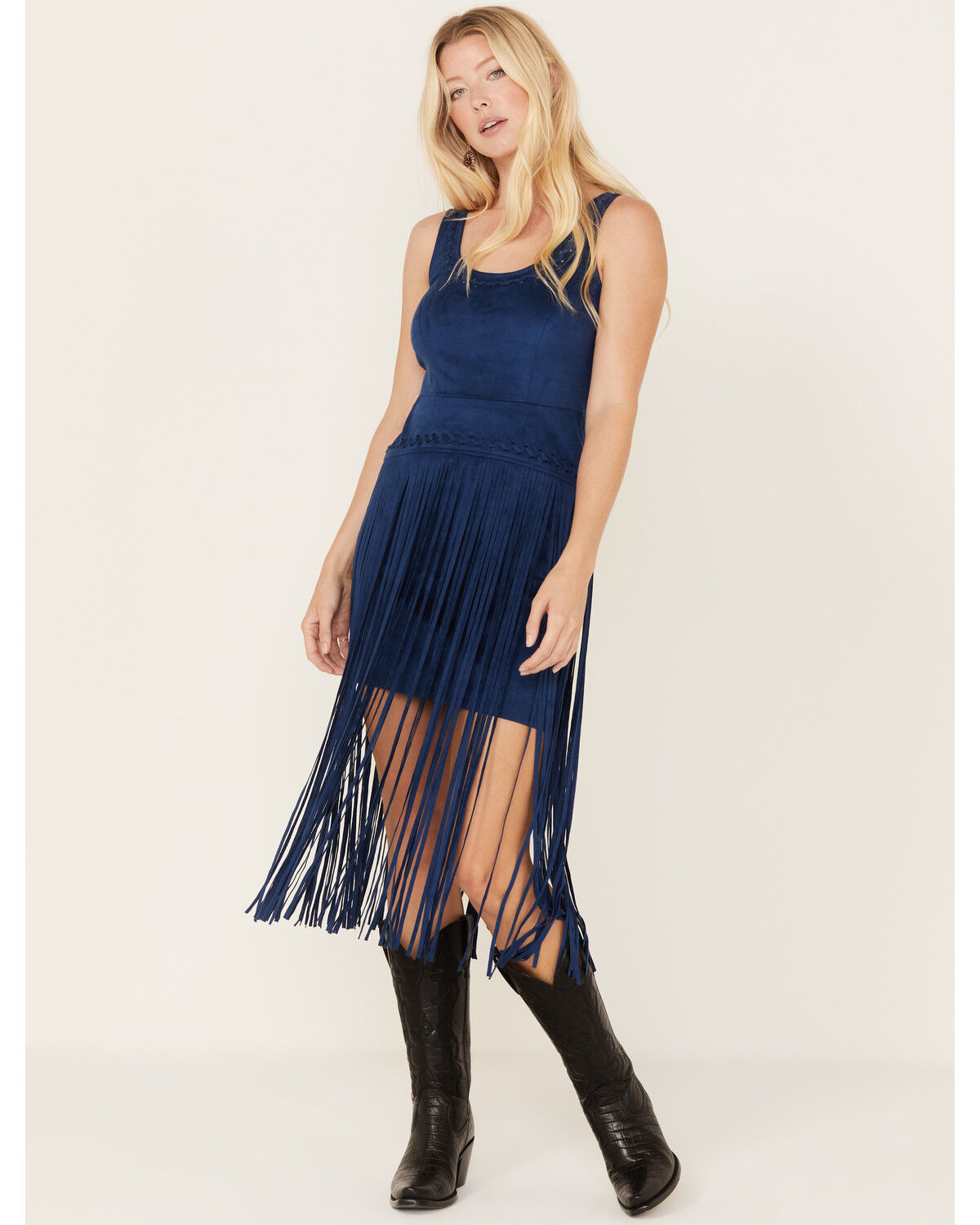 Image #2 - Idyllwind Women's Country Mannor Faux Suede Fringe Mini Dress, Navy, hi-res