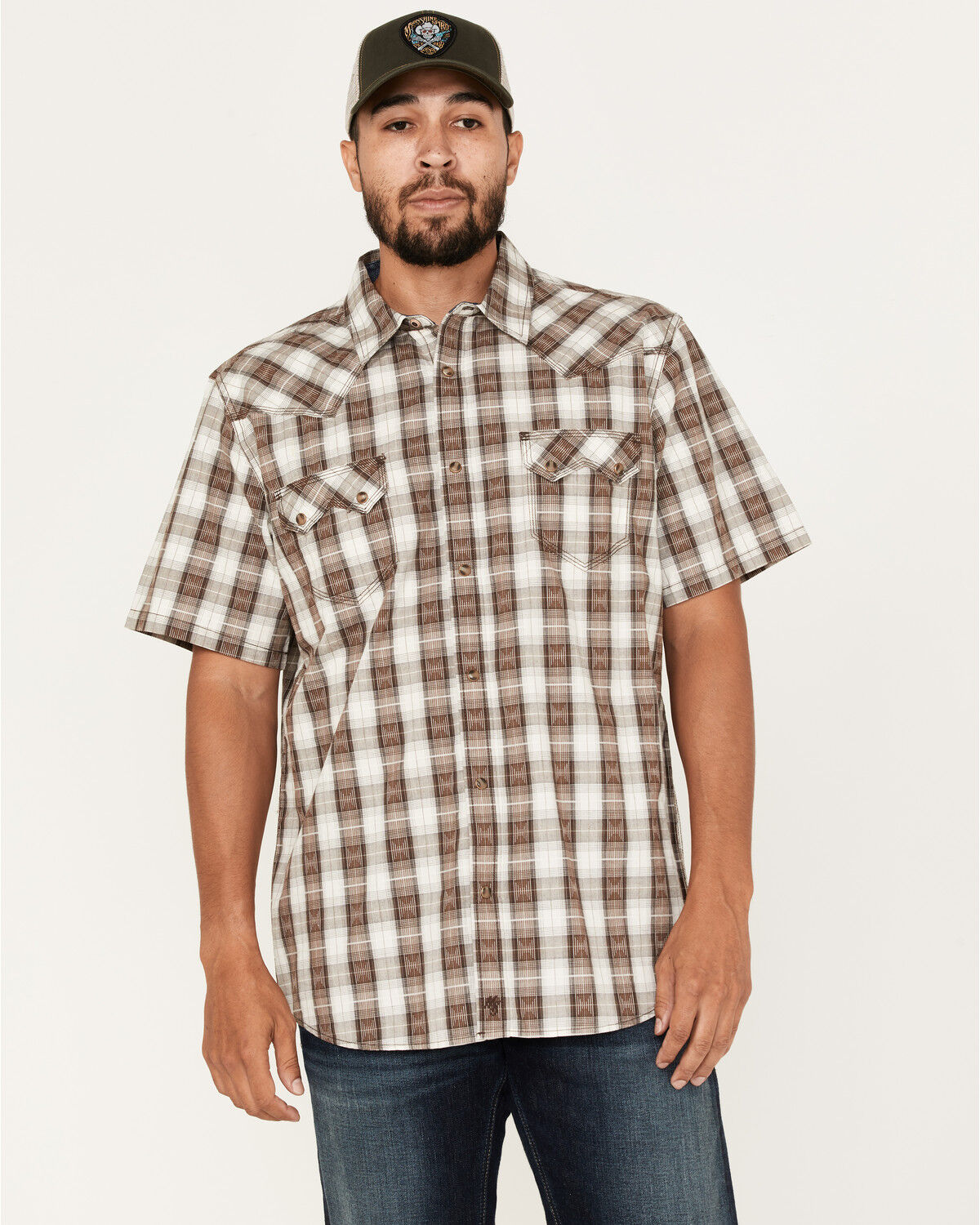 Image #1 - Moonshine Spirit Men's Twisted Barb Plaid Snap Western Shirt, Brown, hi-res