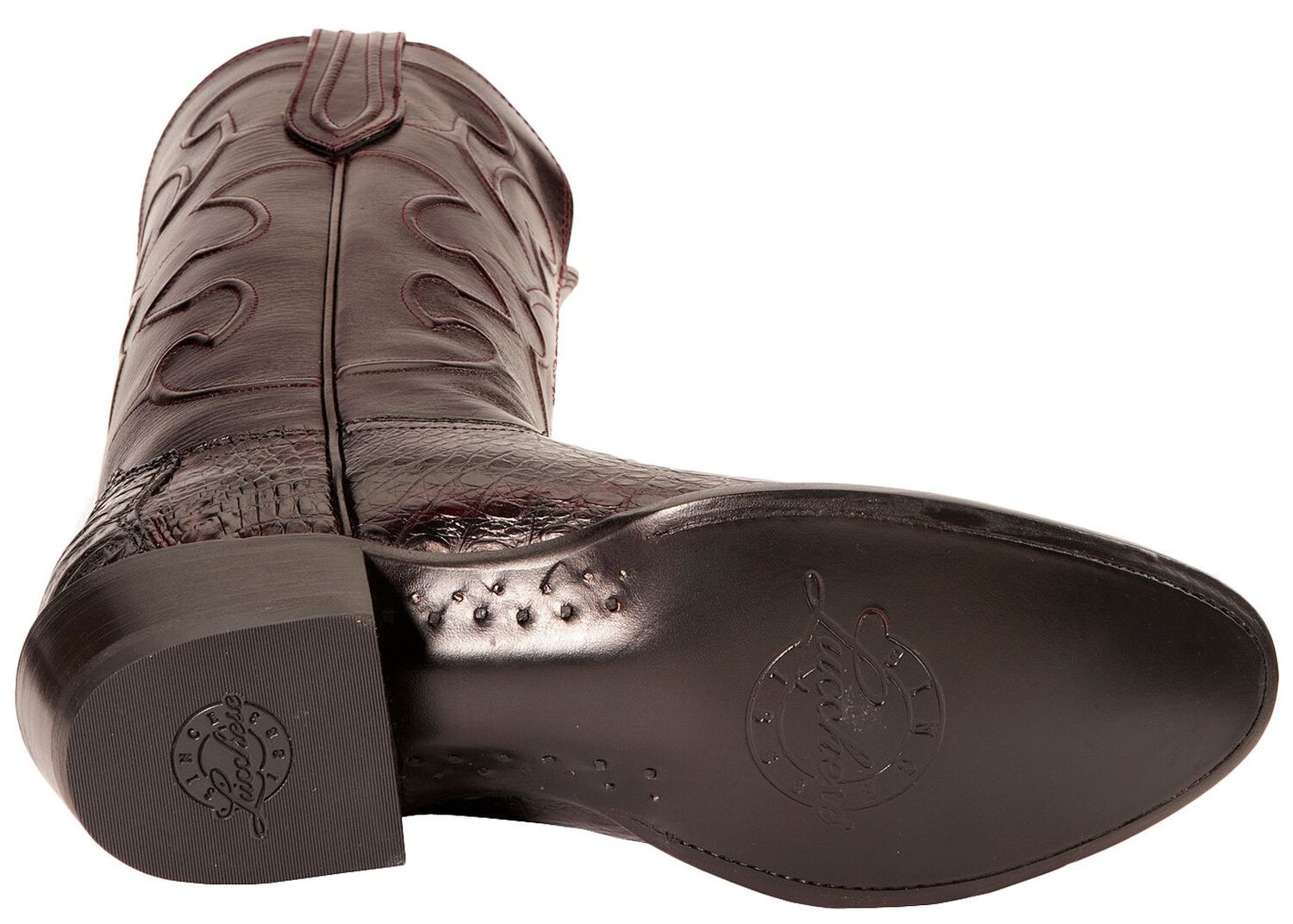 Image #5 - Lucchese Men's Charles Crocodile Belly Cowboy Boots - Round Toe, Black Cherry, hi-res