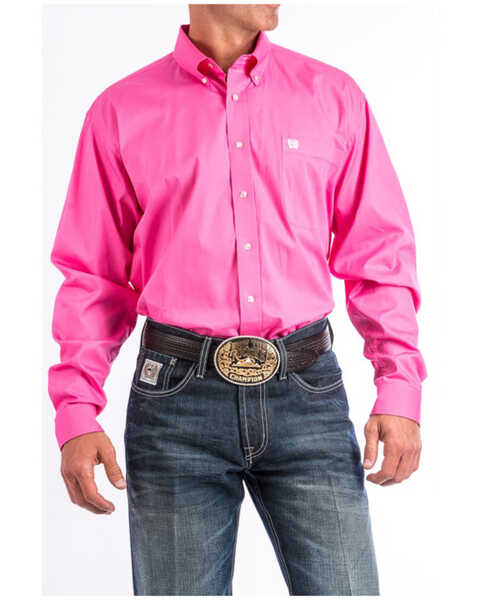 Cinch Men's Solid Long Sleeve Button-Down Western Shirt, Pink, hi-res