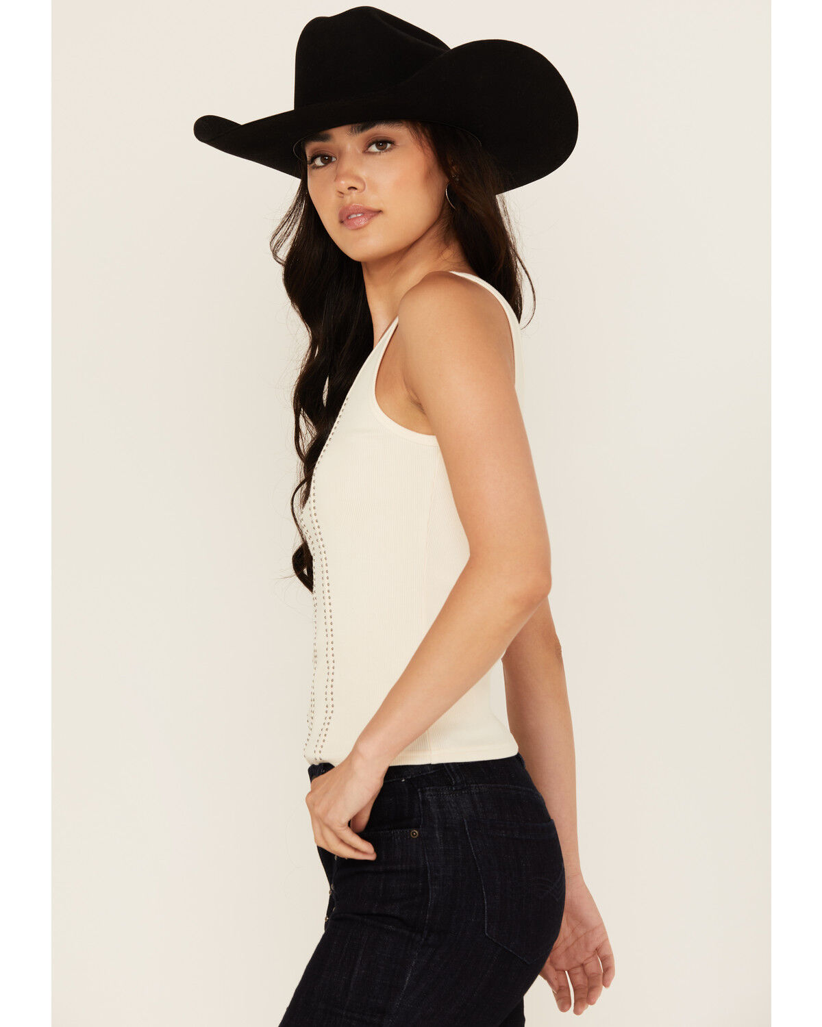Image #2 - Idyllwind Women's Sevier Studded Ribbed Tank Top, Ivory, hi-res