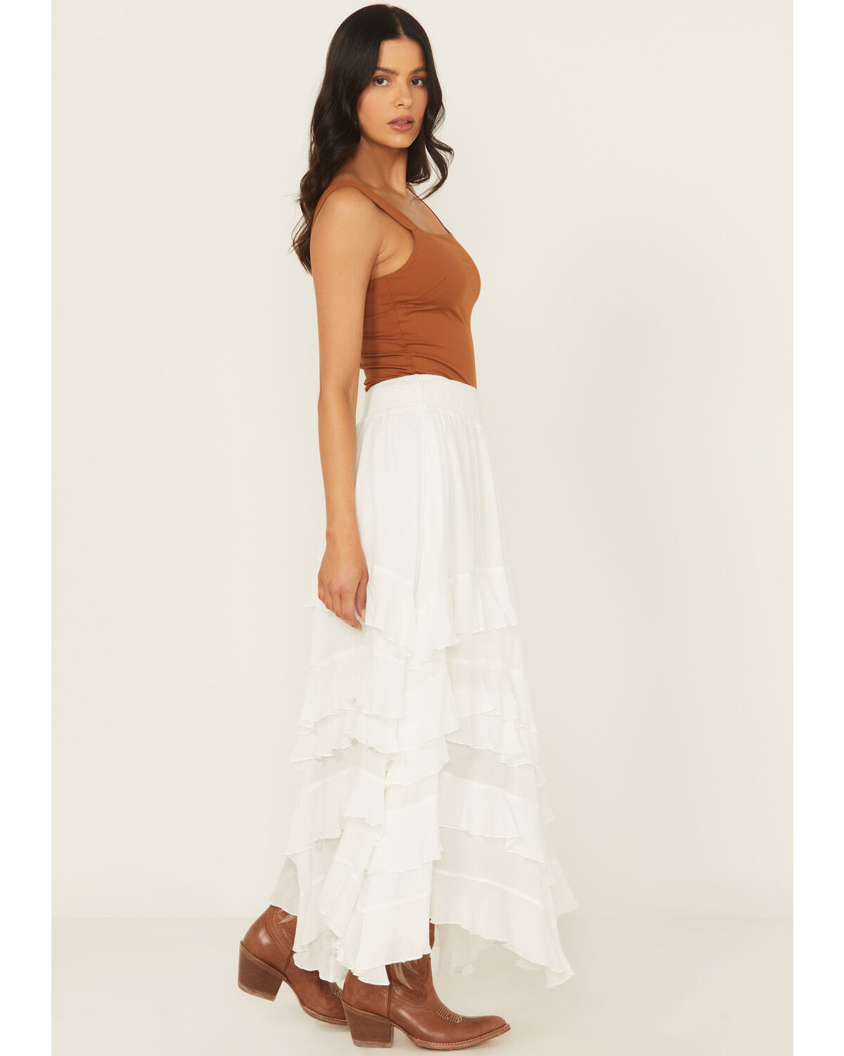 Image #2 - Blue B Women's Tiered Ruffle Midi Skirt, White, hi-res