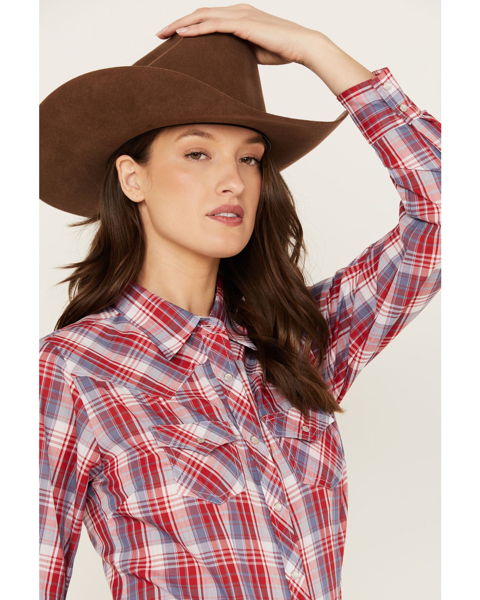 Ely Walker Women's Plaid Print Long Sleeve Pearl Snap Western Shirt