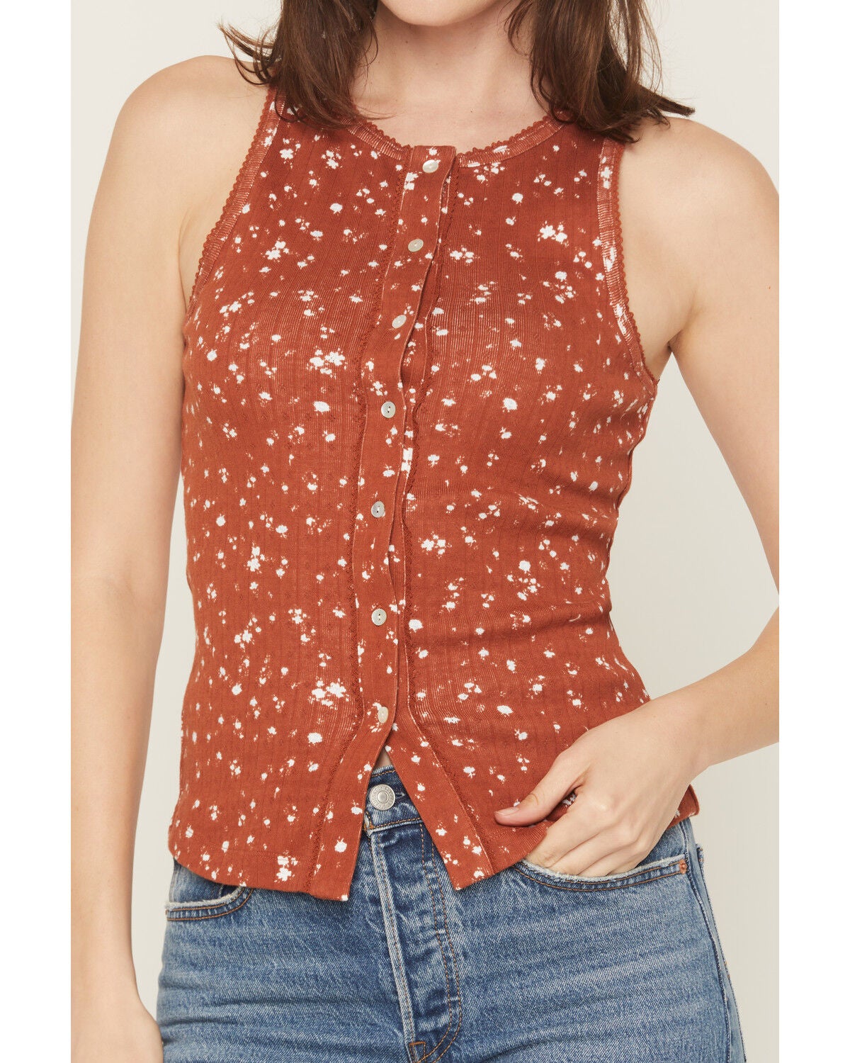 Image #3 - Blue Life Women's Evie Button-Up Pointelle Tank, Rust Copper, hi-res