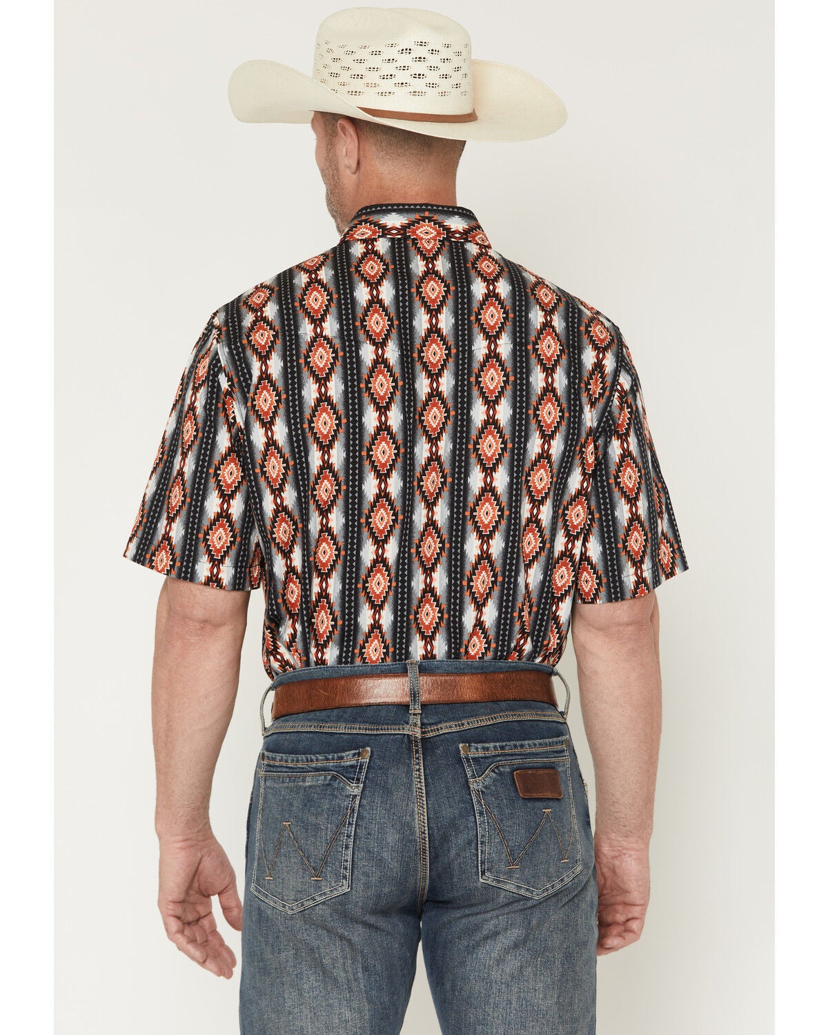 Image #4 - Wrangler Men's Checotah Southwestern Striped Short Sleeve Pearl Snap Western Shirt, Black, hi-res