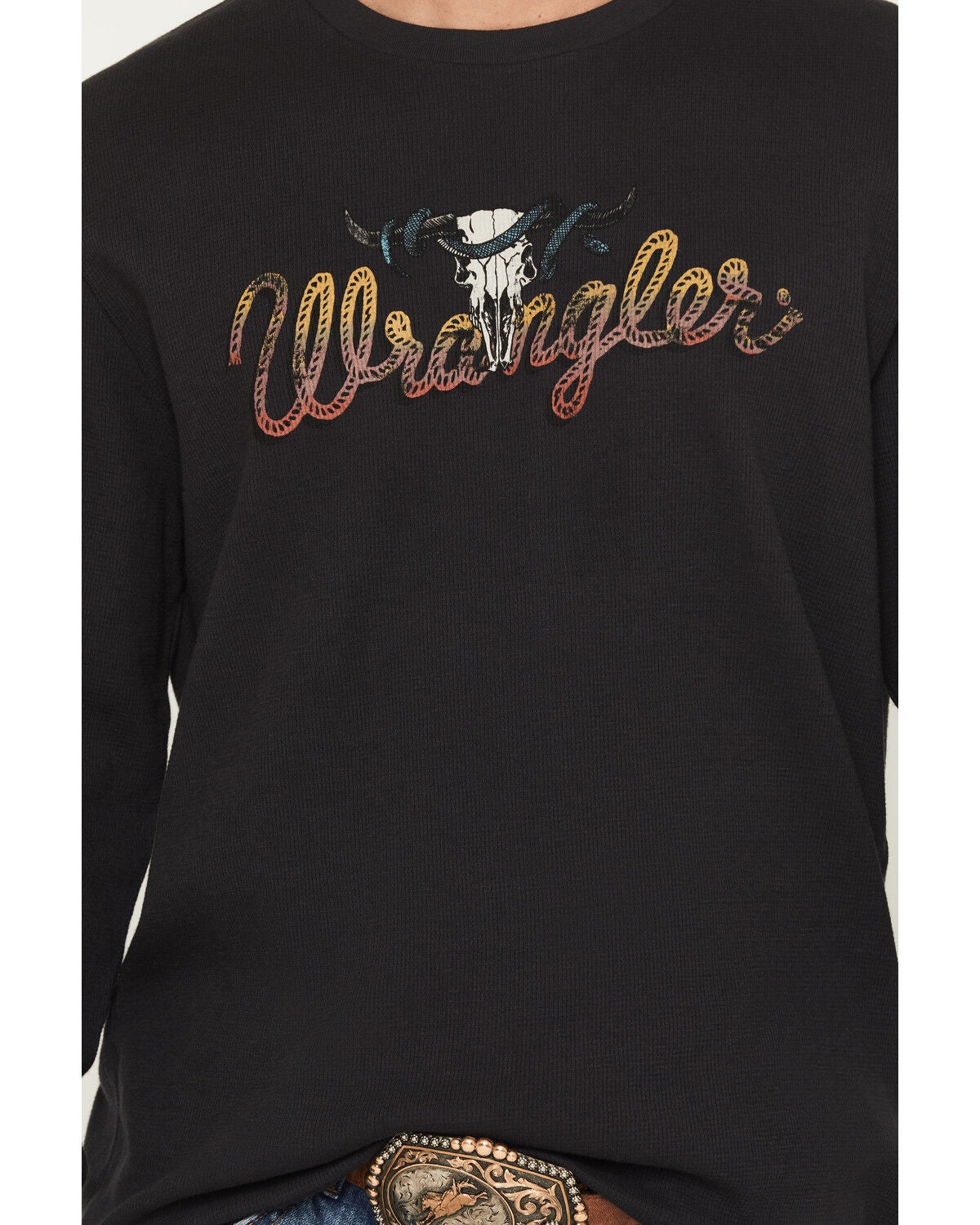 Image #3 - Wrangler Men's Steerhead Roped Logo Long Sleeve Graphic T-Shirt, Black, hi-res