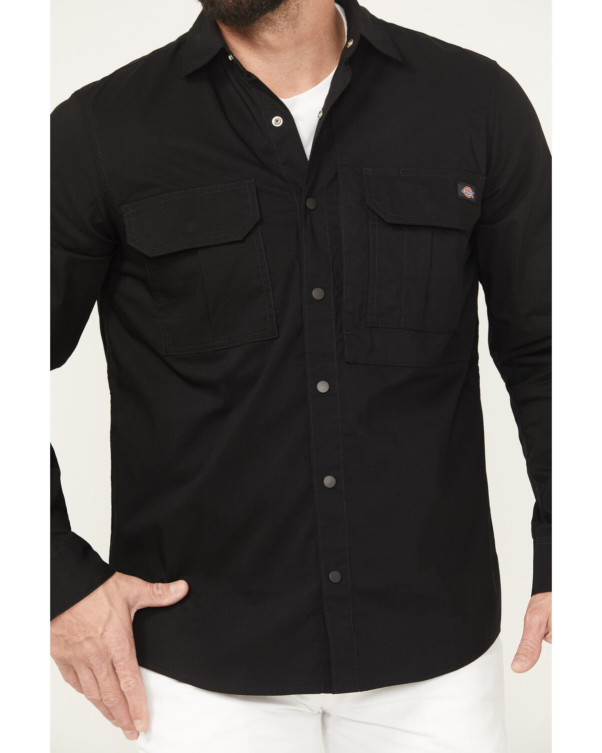 Image #3 - Dickies Men's Tradebuilt Long Sleeve Snap Work Shirt, Black, hi-res