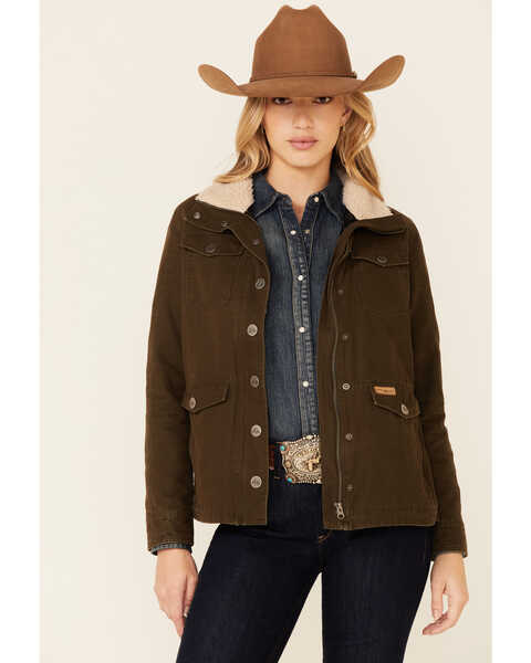 Image #1 - Powder River Outfitters Women's Olive Brushed Canvas Performance Snap-Front Rancher Jacket , , hi-res