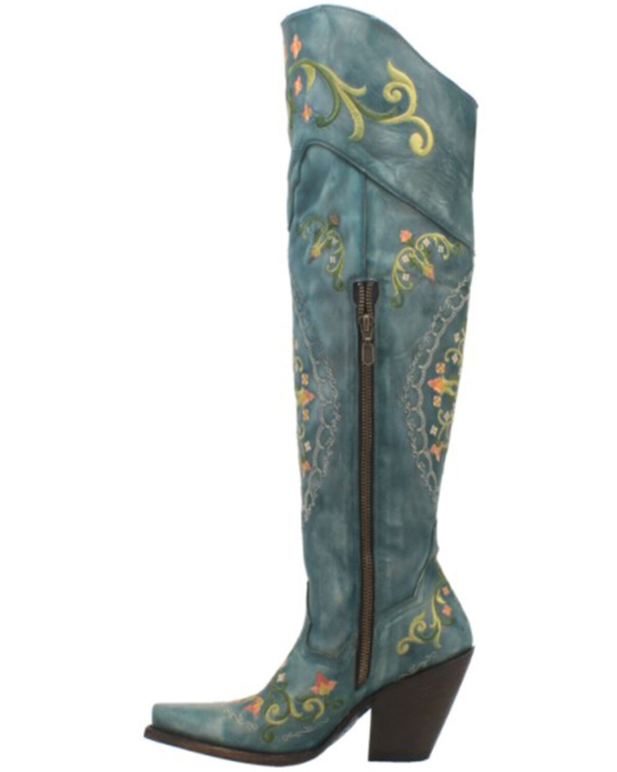Image #3 - Dan Post Women's Flower Child Tall Boots - Snip Toe, Turquoise, hi-res