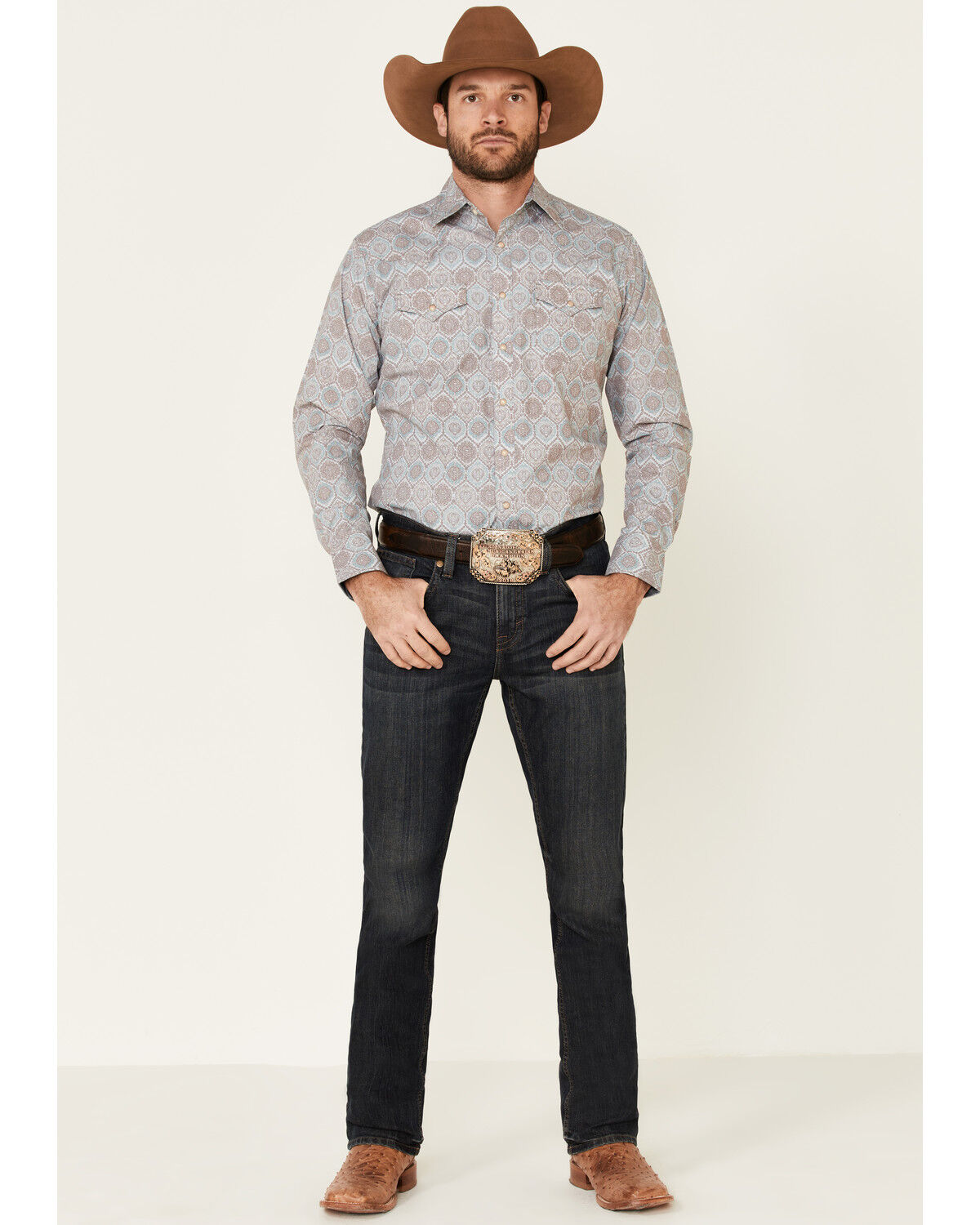 Image #2 - Wrangler Retro Men's Large Medallion Geo Print Long Sleeve Western Shirt, , hi-res