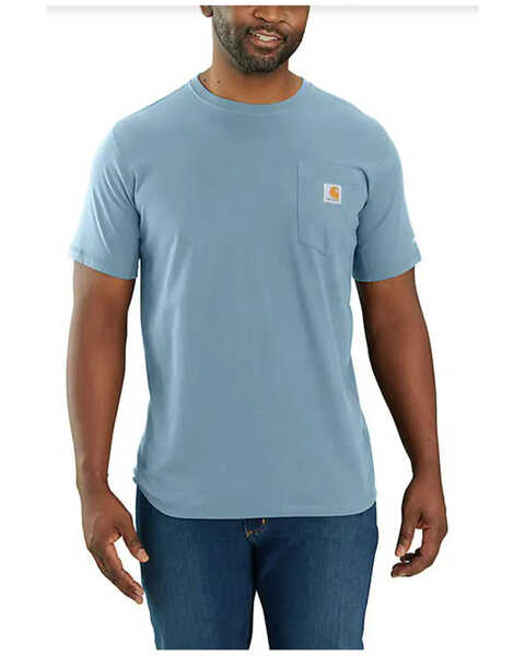 Image #1 - Carhartt Men's Force Relaxed Midweight Logo Pocket Work T-Shirt - Big, Light Blue, hi-res