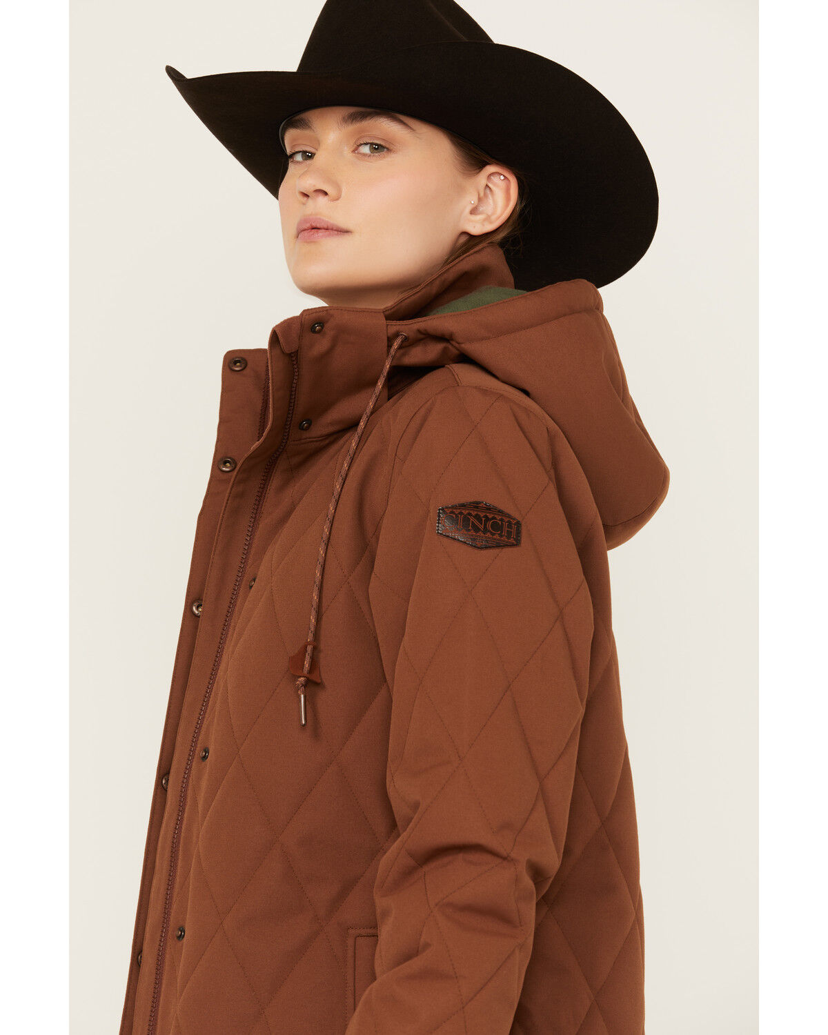 Image #2 - Cinch Women's Barn Hooded Coat, Brown, hi-res