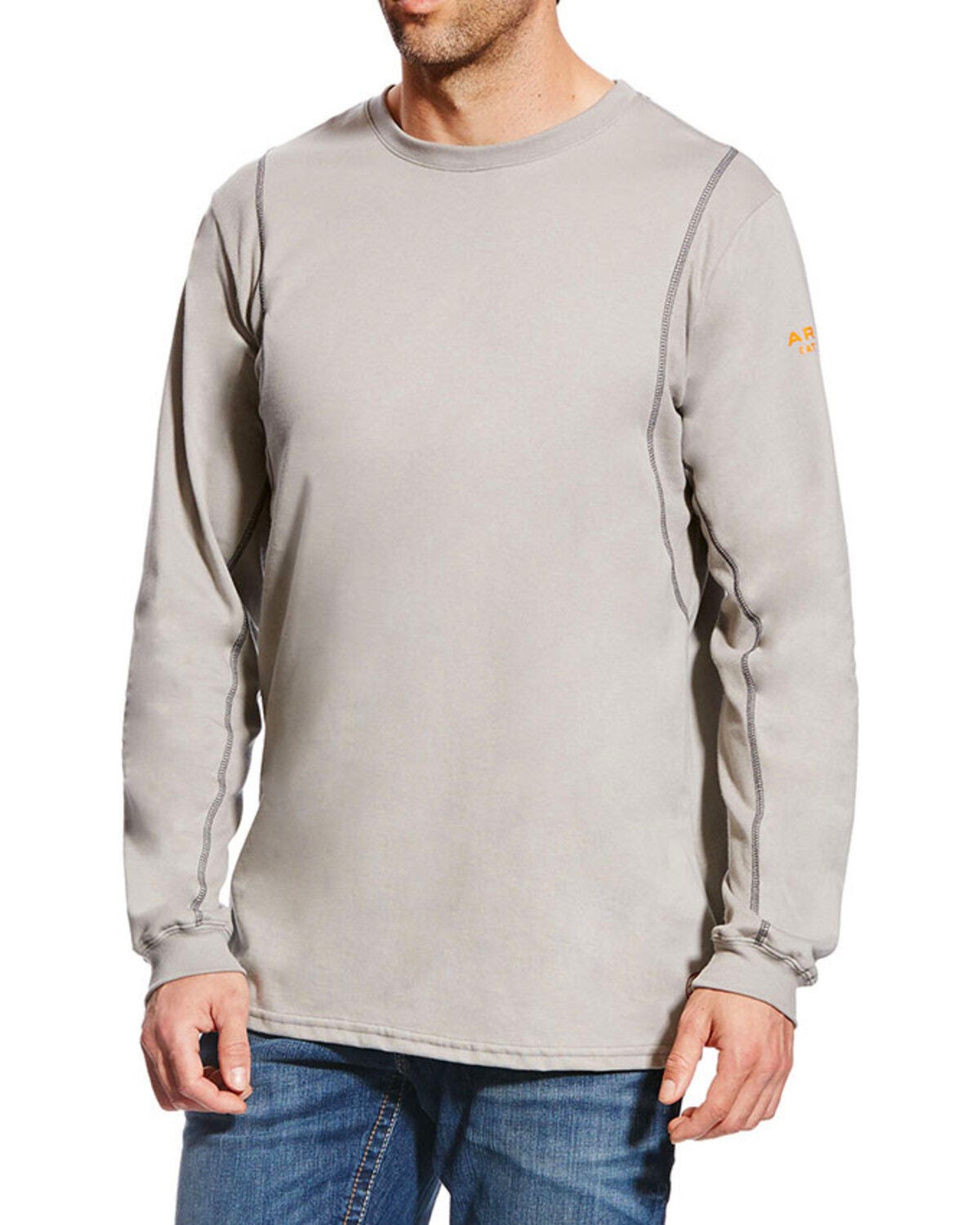 Ariat Men's FR Crew Neck Long Sleeve Shirt - Tall, Grey, hi-res