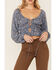Image #2 - Wild Moss Long Sleeve Tie Front Ranched Floral Top, Blue, hi-res