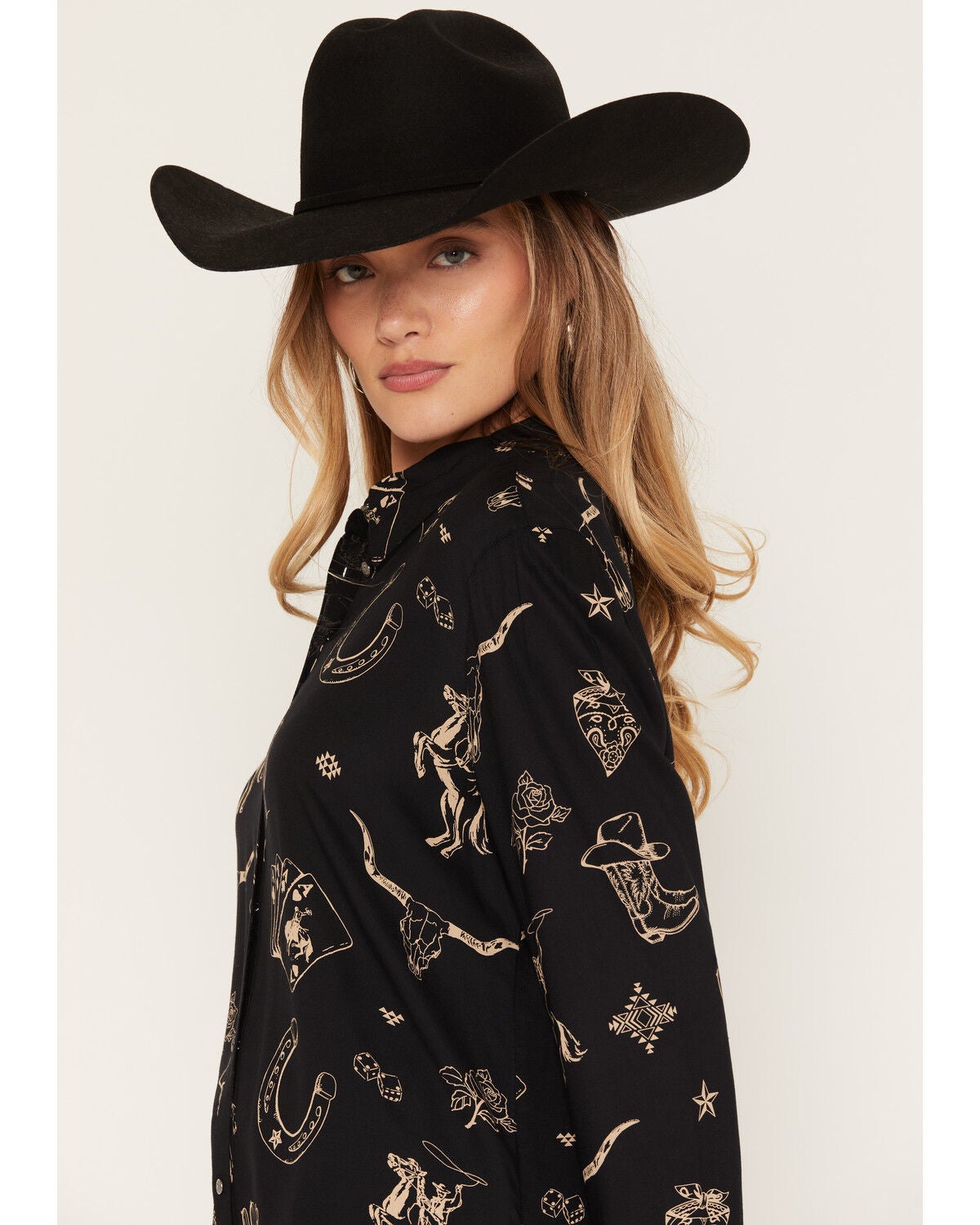 Image #2 - Idyllwind Women's Sheila Long Sleeve Button-Down Western Shirt, Black, hi-res