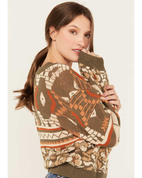 Image #2 - Driftwood Women's Mix Pattern Crewneck Sweater , Olive, hi-res
