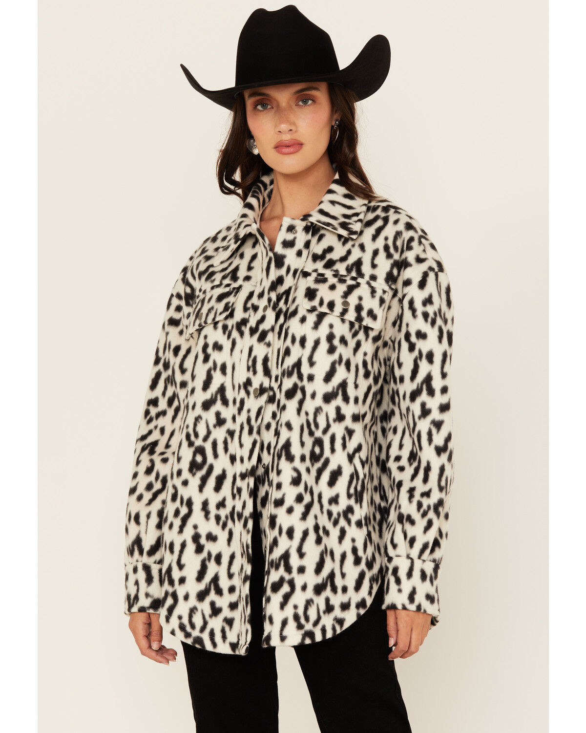Image #1 - Fornia Women's Leopard Print Polar Fleece Shacket, White, hi-res