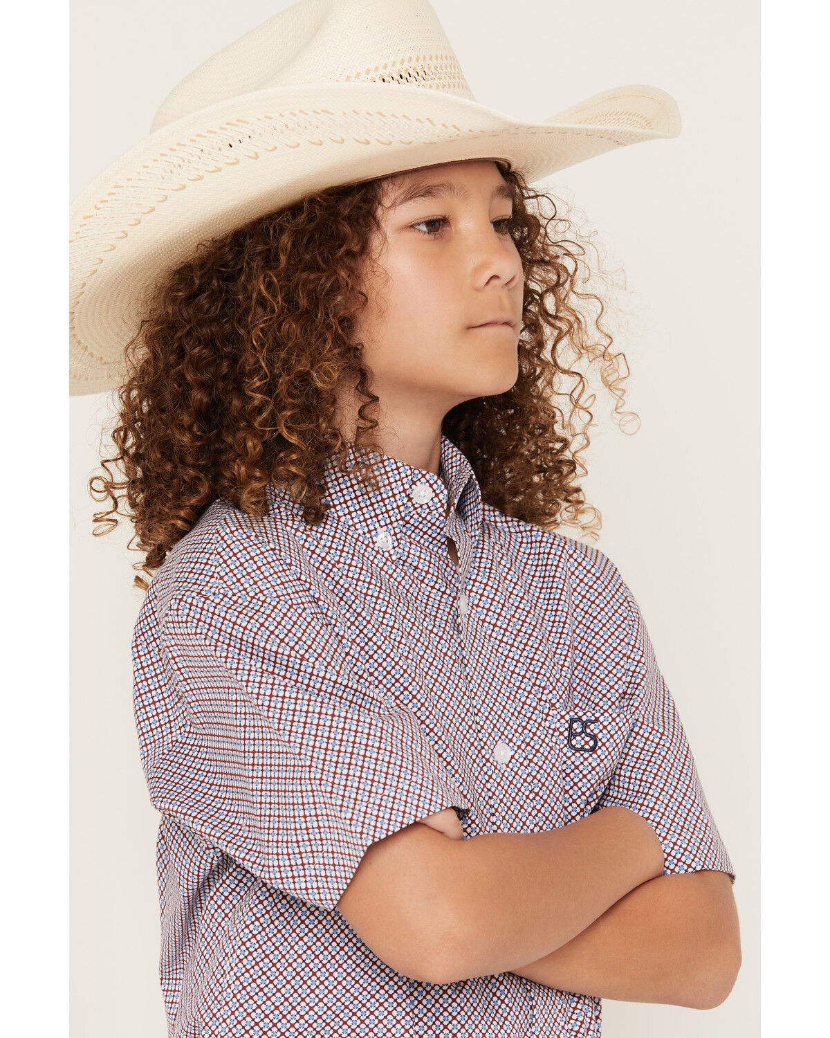 Image #2 - Panhandle Slim Men's Geo Print Short Sleeve Button-Down Stretch Western Shirt, Red, hi-res