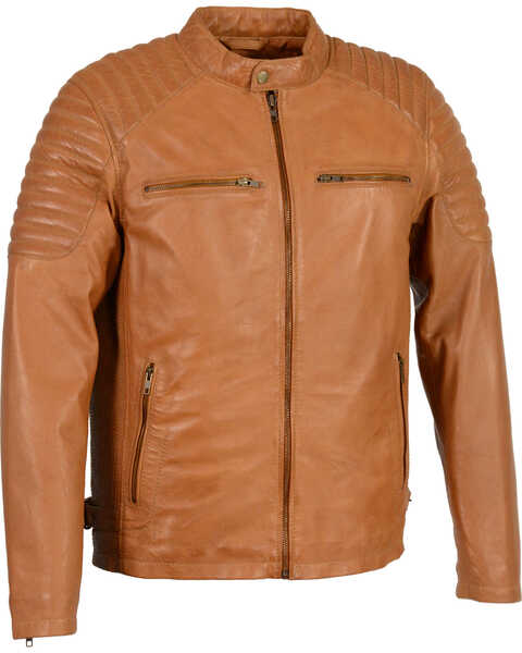 Milwaukee Leather Men's Quilted Shoulders Snap Collar Leather Jacket - 4X, Tan, hi-res