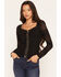 Image #1 - Miss Me Women's Tie-Front Long Sleeve Top, Black, hi-res