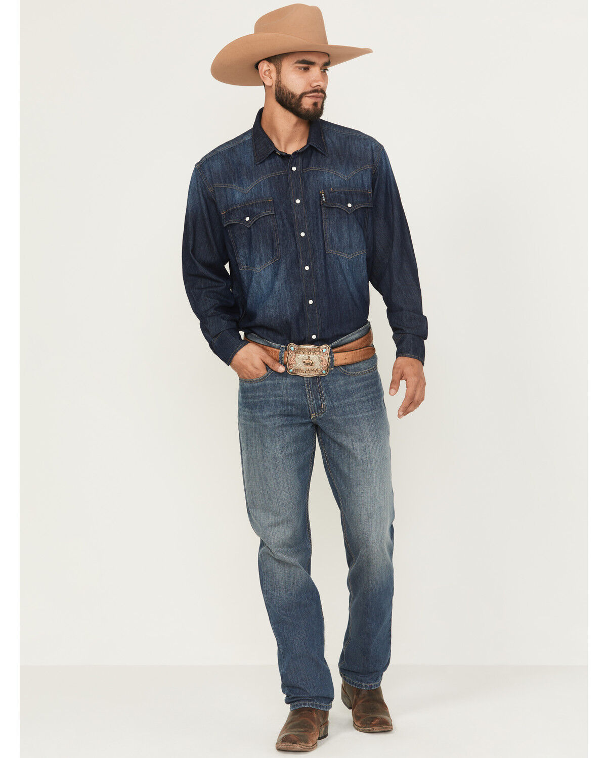 Image #1 - Cinch Men's Sliver Label Medium Wash Slim Straight Rigid Denim Jeans, Indigo, hi-res