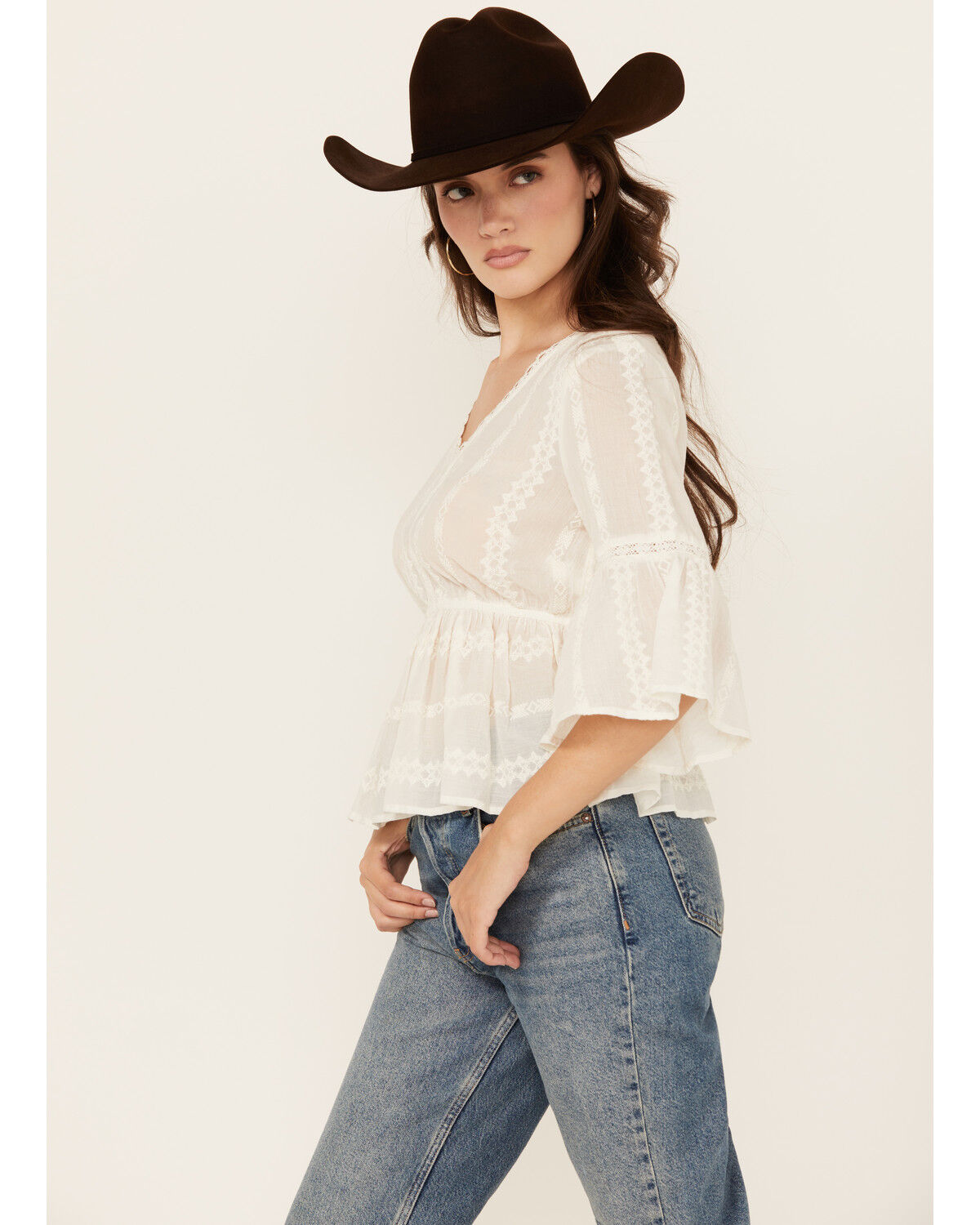 Image #2 - Shyanne Women's Inset Lace Embroidered Peasant Top, White, hi-res