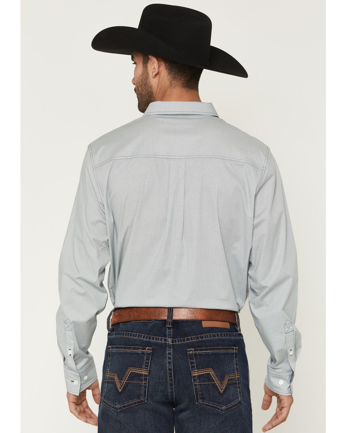 Image #4 - Cody James Men's Day Job Geo Print Long Sleeve Button-Down Stretch Western Shirt, Blue, hi-res
