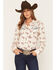 Image #1 - Howdy Hanny Women's Wild Mustang Long Sleeve Pearl Snap Performance Stretch Western Shirt, Ivory, hi-res