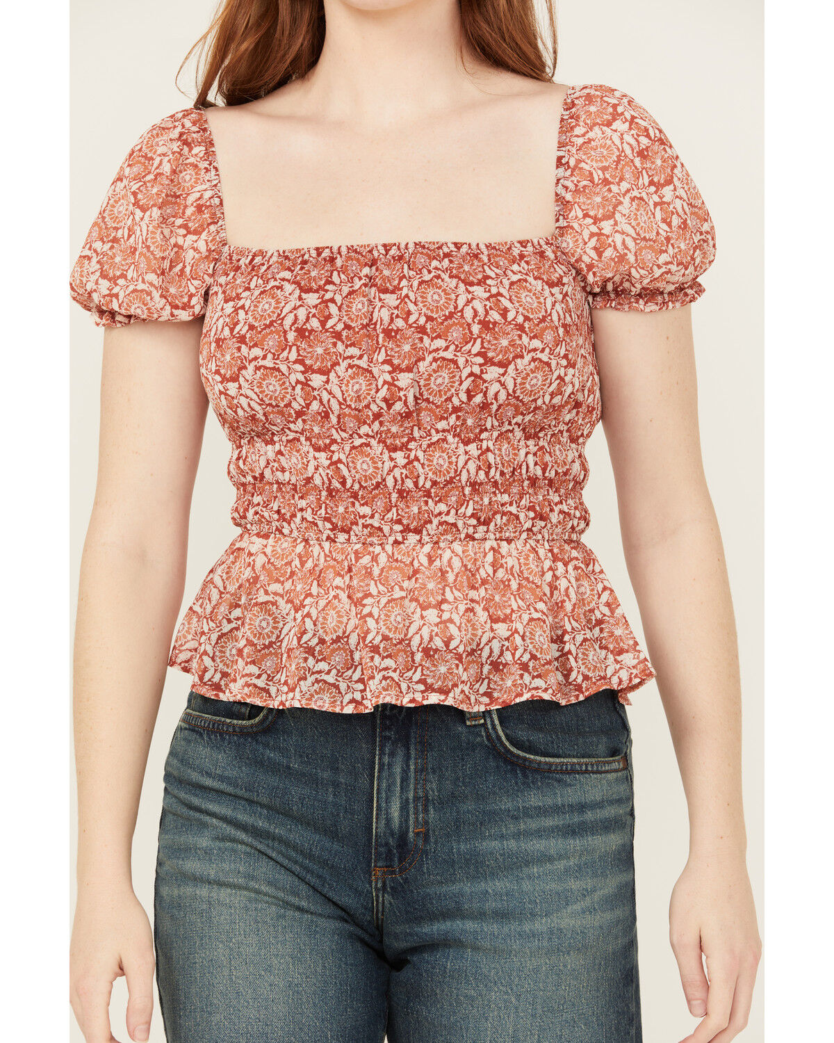 Image #3 - Ash & Violet Women's Floral Peasant Top, Rust Copper, hi-res
