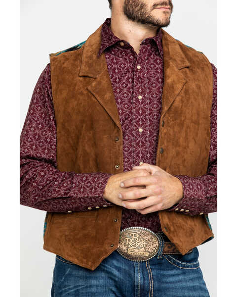 Image #4 - Scully Leatherwear Men's Southwestern Knit Back Suede Vest , Brown, hi-res