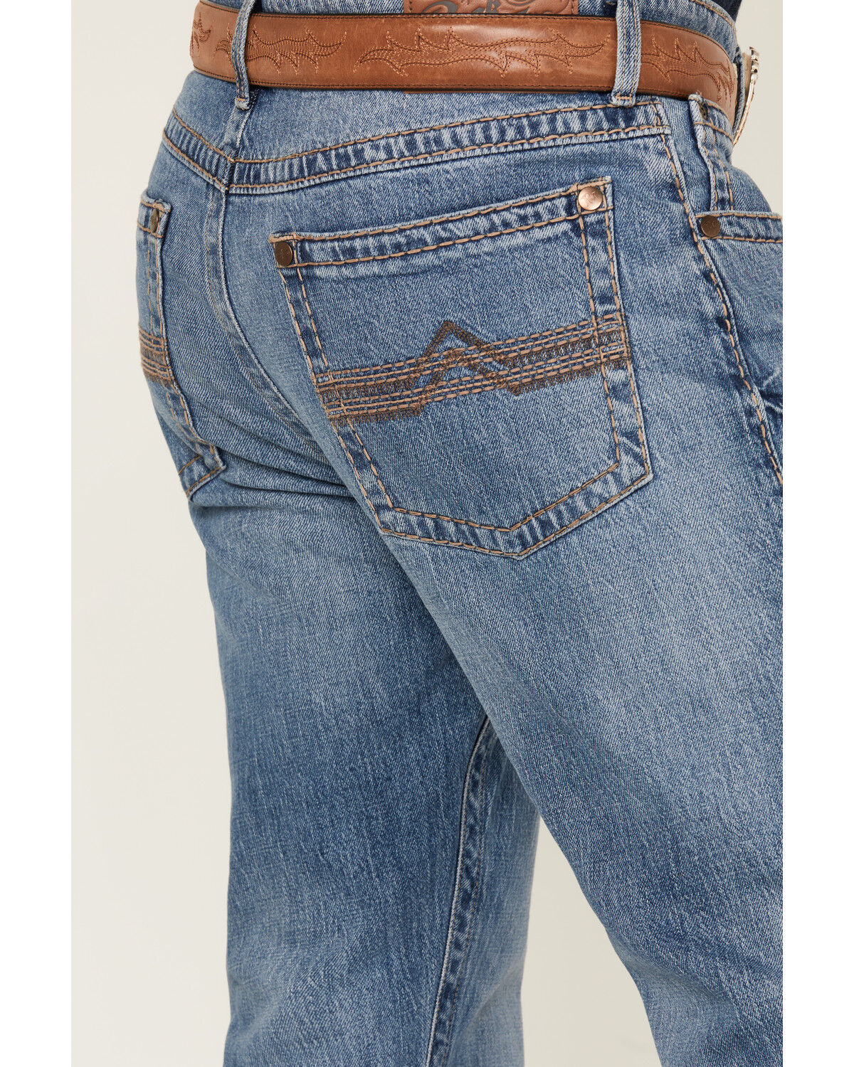 Image #4 - Rock 47 by Wrangler Men's Pine Springs Light Wash Slim Bootcut Stretch Denim Jeans, Light Wash, hi-res