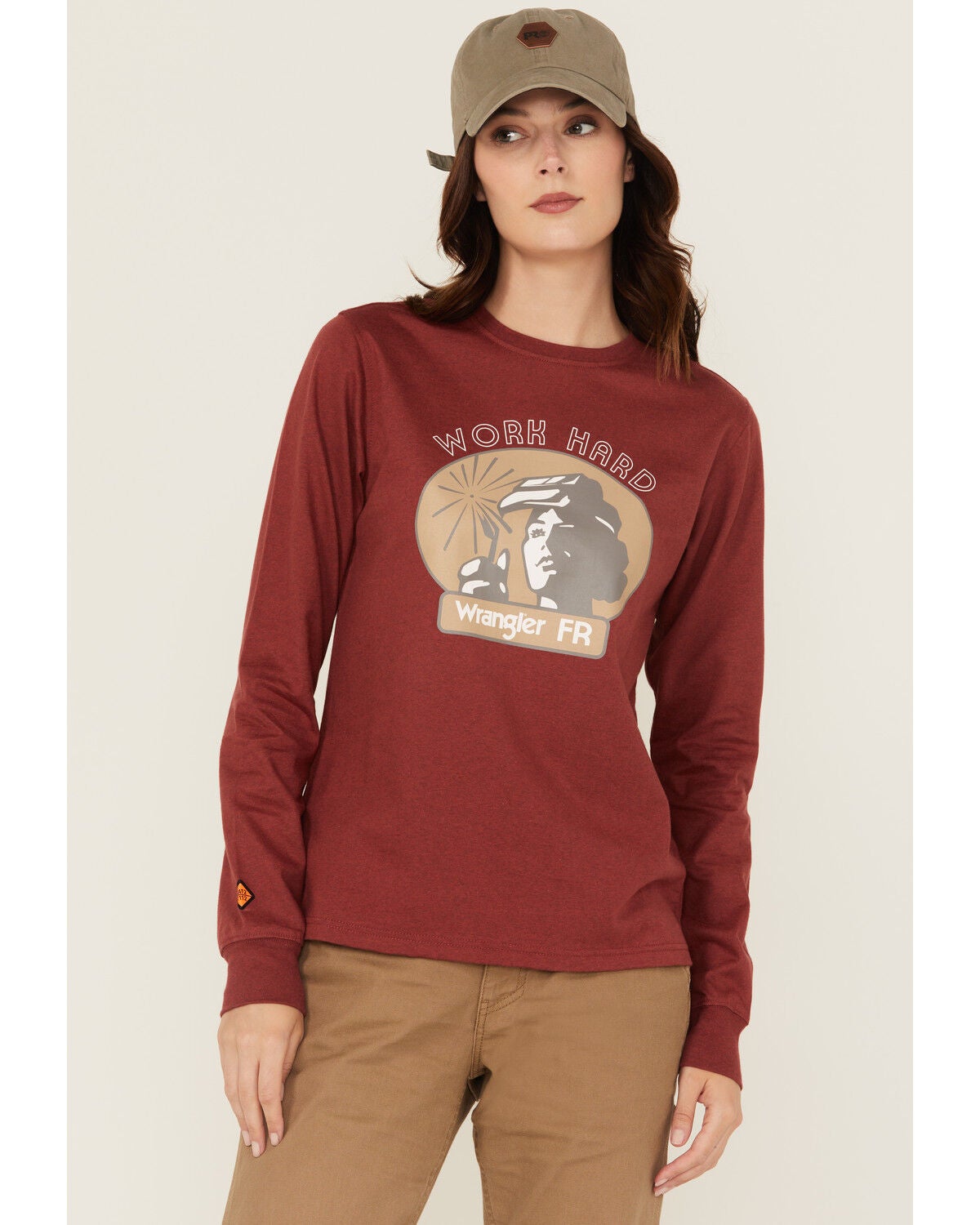 Wrangler Women's FR Work Hard Long Sleeve Graphic Work T-Shirt, Rust Copper, hi-res