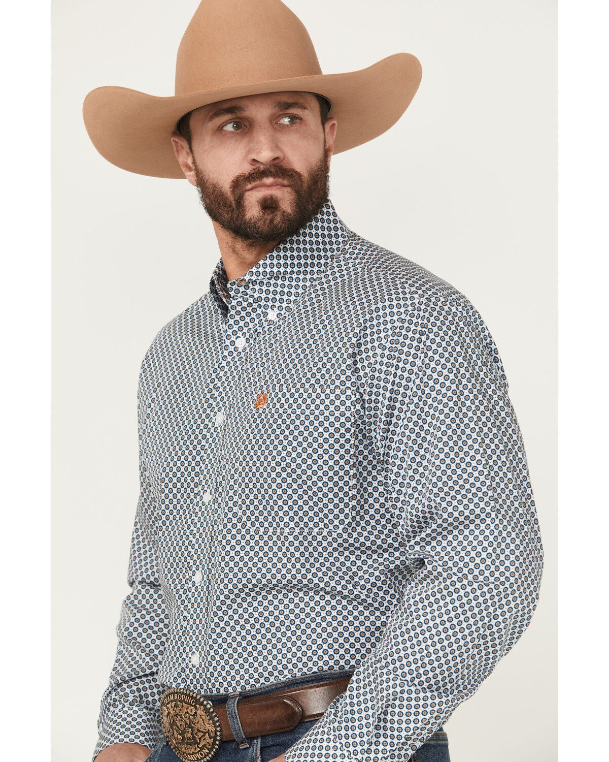 Image #2 - Cinch Men's Printed Long Sleeve Button-Down Western Shirt, White, hi-res