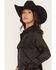 Image #2 - Shyanne Women's Roberta Long Sleeve Fringe Satin Button-Down Western Shirt, Black, hi-res