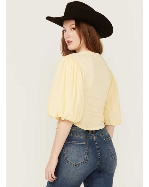 Image #4 - Beyond The Radar Women's Puff Sleeve Ruched Shirt , Yellow, hi-res