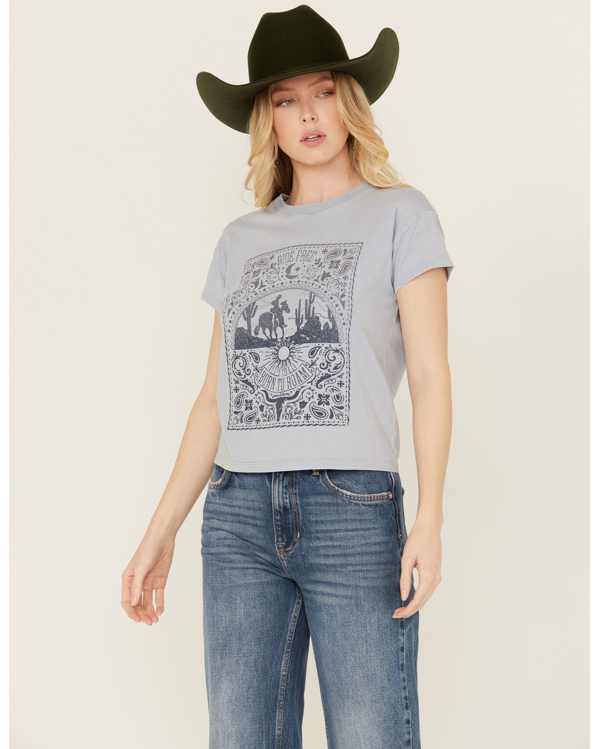 Image #1 - White Crow Women's Ombre Bandana Short Sleeve Graphic Print Tee, Blue, hi-res