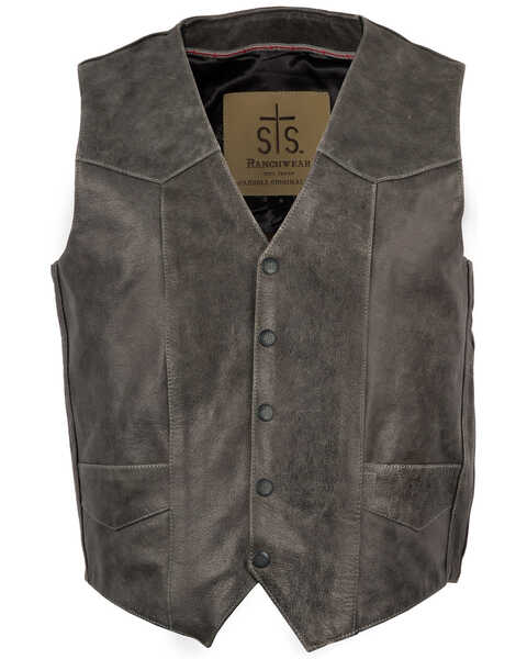 STS Ranchwear Men's Antique Chisum Leather Vest - Big , Black, hi-res