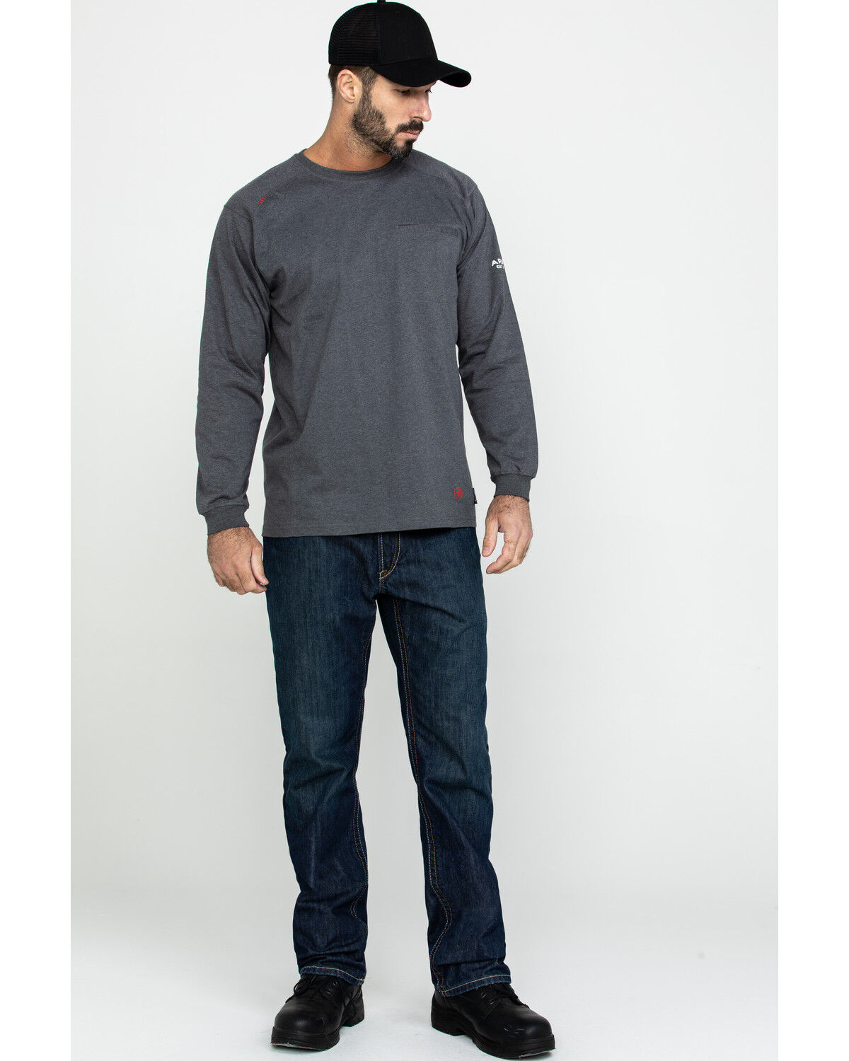 Image #6 - Ariat Men's FR Air Crew Long Sleeve Work Shirt, Charcoal, hi-res