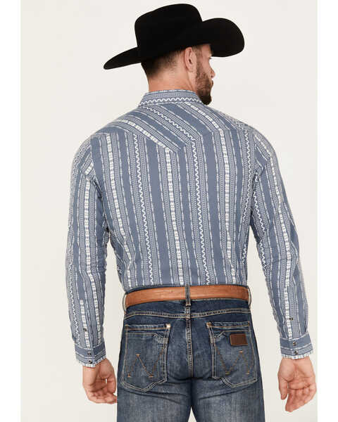 Image #4 - Cody James Men's War Hunt Southwestern Striped Print Long Sleeve Snap Western Shirt - Big, Blue, hi-res