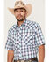 Roper Men's Classic Large Plaid Short Sleeve Pearl Snap Western Shirt , Blue, hi-res