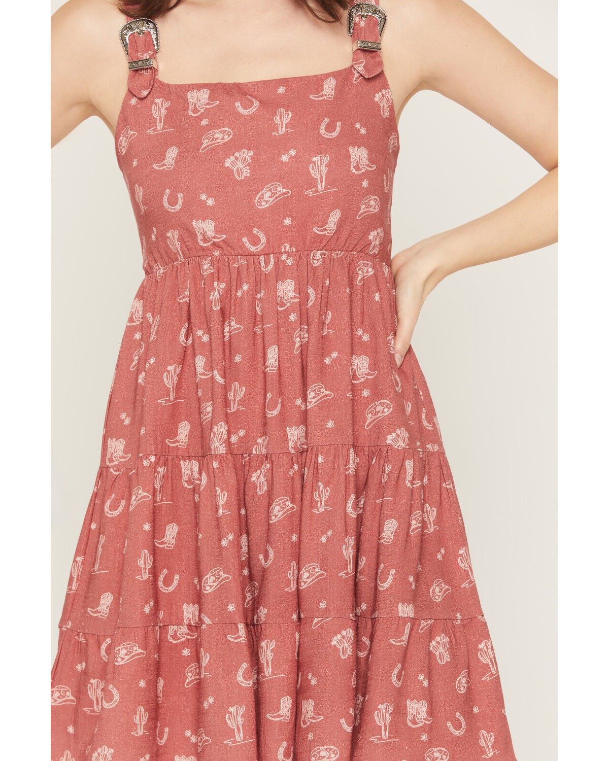 Image #3 - Wild Moss Women's Buckle Strap Western Print Mini Dress, Rust Copper, hi-res