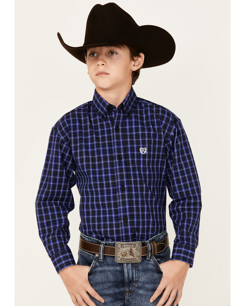 Panhandle Boys' Long Sleeve Purple Plaid Shirt, Purple, hi-res