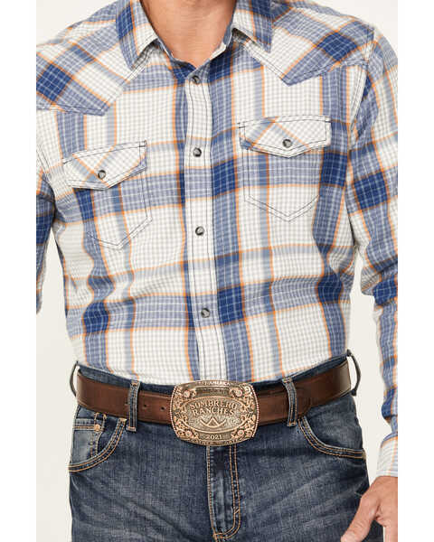 Image #3 - Cody James Men's Hunter Plaid Print Long Sleeve Snap Western Flannel, Blue, hi-res