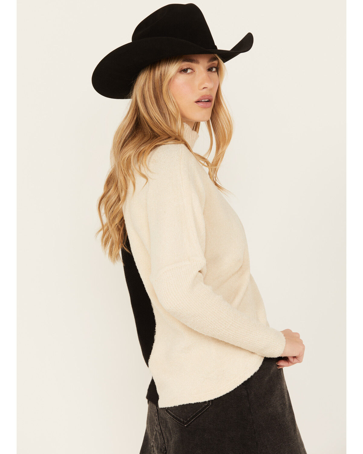 Image #2 - Revel Women's Cross Front Mock Neck Sweater, Black, hi-res