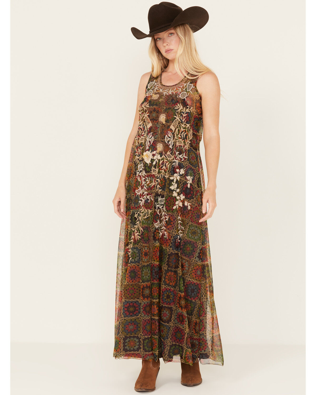 Image #1 - Johnny Was Women's Sleeveless Floral Bitola Mesh Slip Dress, Multi, hi-res